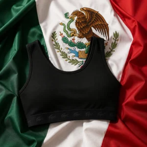 evening tennis — Lacoste Ultra Dry Sport Bralette Tennis Sports Bra composed with the green, white, and red flag of Mexico