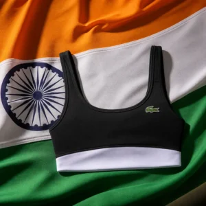 evening tennis class Fort Lauderdale — Lacoste x Bandier All Motion Colorblock Tennis Sports Bra composed with the national flag of India