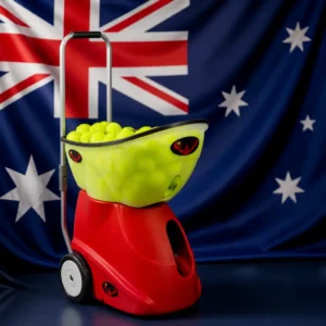 evening tennis near me — Lobster Elite Grand Five Tennis Ball Machine composed with the Australian national flag