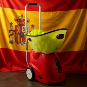 exercise and mood — Lobster Elite Grand Four Tennis Ball Machine composed with the national flag of Spain