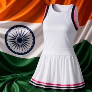 exercise for emotional wellness — Lucky in Love Kinetic Energy Women's Tennis Dress composed with the national flag of India