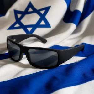 exercise for happiness — Maui Jim Polarized World Cup Wrap Sunglasses composed with the flag of Israel