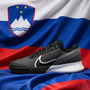 exercise for mood boost — Nike Air Zoom Vapor Pro 2 HC Women's Tennis Shoes composed with the national flag of Slovenia