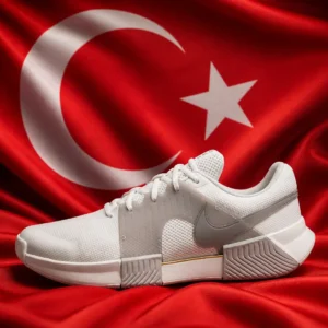 exercise to help with confidence — Nike GP Challenge 1 Premium Hard Court Men's Tennis Shoes composed with the red Turkish flag with white crescent and star