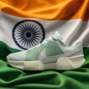 exercise to help with happiness — Nike GP Challenge Pro Hard Court Women's Tennis Shoes composed with the national flag of India