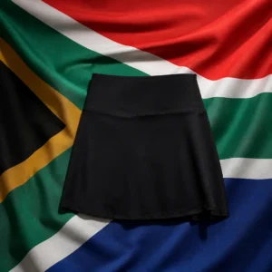 exercise to help with mental wellness — Nike One Dri FIT Women's Tennis Skirt composed with the national flag of South Africa