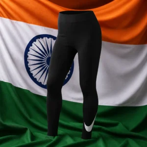 exercise to help with wellbeing — Nike Sportswear Classics High Waisted Graphic Women's Tennis Tights composed with the national flag of India