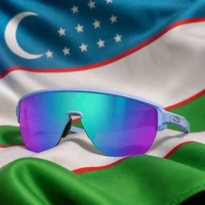 fast paced cardiovascular tennis classes — Oakley Corridor Low Bridge Fit Sunglasses composed with the national flag of Uzbekistan