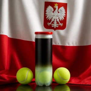 fitness classes for anxiety relief — Penn Championship Regular Duty Tennis Balls composed with the white-and-red flag of Poland
