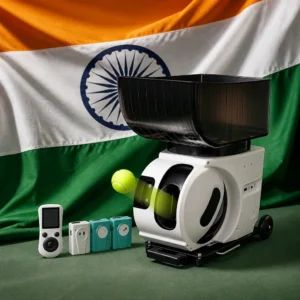 fitness classes for grief support — PONGBOT Pace S Pro AI Tennis Ball Machine composed with the national flag of India