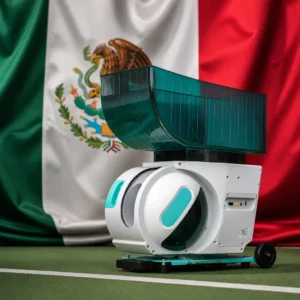 fitness classes for happiness — PONGBOT Pace S Tennis Ball Machine composed with the national flag of Mexico