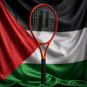 fitness classes for mental health — Prince Beast DB 100 Tennis Racquet composed with the national flag of Palestine