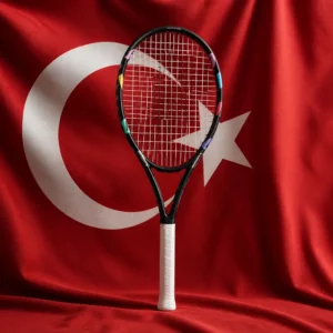 fitness classes for wellbeing — Prince Sierra O3 Tennis Racquet composed with the red Turkish flag