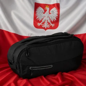 fitness community — Prince Tour Carbon Tennis Bag (6 Racquet) composed with the white-and-red flag of Poland