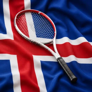 Flagler Village beginner tennis classes — ProKennex Ki 10 305g New Gen Tennis Racquet composed with the national flag of Iceland