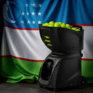 Flagler Village cardio tennis class — PUSUN PT Max C Professional Tennis Ball Machine composed with the national flag of Uzbekistan