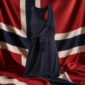Flagler Village cardio tennis clinic — Rhone Course to Court Women's Tennis Dress arranged with the flag of Norway