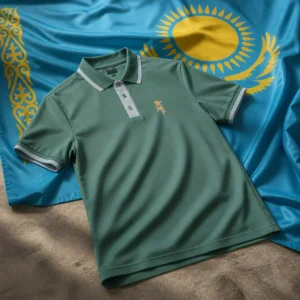 Flagler Village group tennis classes — Sergio Tacchini Arbitro Men's Tennis Polo composed with the national flag of Kazakhstan