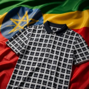 Flagler Village tennis drills — Sergio Tacchini Damarindo Check Men's Polo Shirt composed with the green, yellow, and red flag of Ethiopia