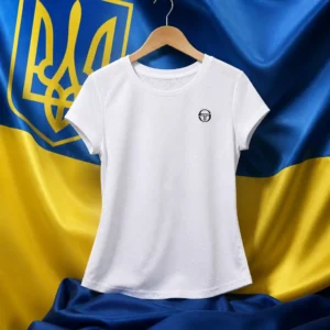 Flagler Village tennis lessons — Sergio Tacchini Dazzle Print Women's Tennis T-Shirt composed with the blue and yellow national flag of Ukraine