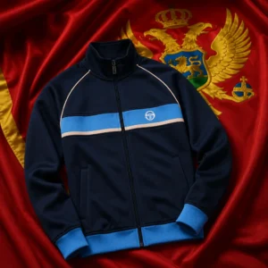 Fort Lauderdale adult cardio tennis class — Sergio Tacchini Lago Men's Track Jacket composed with the red national flag of Montenegro