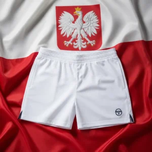 Fort Lauderdale adult tennis clinics — Sergio Tacchini Time Men's Tennis Shorts with the white-and-red flag of Poland