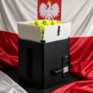 Fort Lauderdale Beach kids tennis classes — Tennis Tutor Plus Player Tennis Ball Machine composed with the national flag of Poland