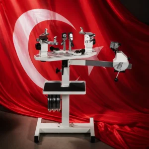 Fort Lauderdale beginner cardio tennis clinic — Tourna 350-CS Manual Crank Tennis Stringing Machine composed with the red Turkish flag bearing a white star and crescent