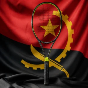 Fort Lauderdale best cardiovascular tennis classes — Volkl PB 10 Mid Tennis Racquet composed with the national flag of Angola