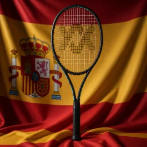 Fort Lauderdale cardio instruction — Volkl Team Speed Tennis Racquet composed with the red and yellow flag of Spain