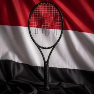 Fort Lauderdale cardio tennis clinics — Völkl Vostra V10 320g tennis racquet composed with the national flag of Yemen against a warm studio background