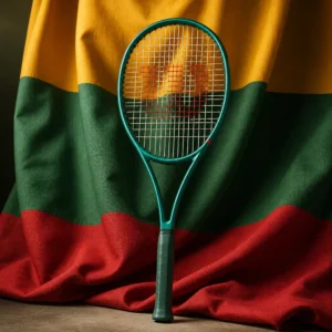Fort Lauderdale cardiovascular class — Wilson Blade 98 16x19 V10 tennis racquet composed with the national flag of Lithuania showing yellow, green, and red horizontal stripes