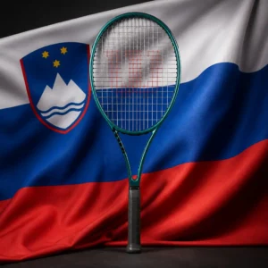 Fort Lauderdale cardiovascular drills — Wilson Blade Pro 16x19 V9 tennis racquet composed with the tricolour flag of Slovenia featuring the national coat of arms