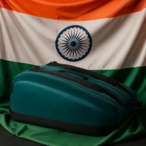 Fort Lauderdale cardiovascular instruction — Wilson Blade V9 Super Tour Tennis Bag composed with the flag of India against a warm golden light