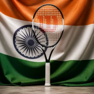 Fort Lauderdale cardiovascular tennis classes near me — Wilson Federer Team 105 racquet composed with the flag of India