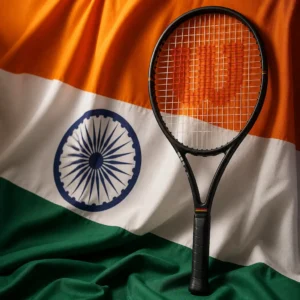 Fort Lauderdale cardiovascular tennis workout — Wilson Pro Staff 97L Classic tennis racquet composed with the national flag of India against a warm background