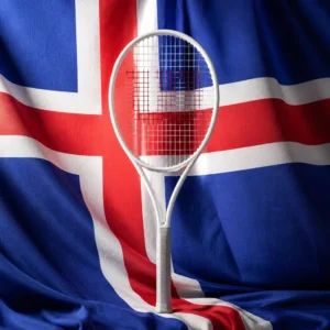 Fort Lauderdale fast paced tennis class — Wilson Shift 99 V1 tennis racquet composed with the national flag of Iceland against a clean background
