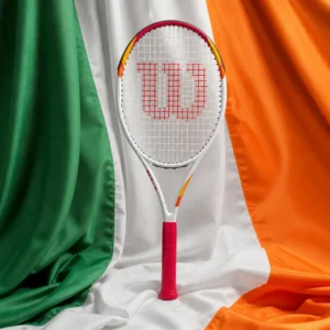 Fort Lauderdale fast paced tennis clinics — Wilson Six One Tennis Racquet composed with the flag of Ireland, its green, white, and orange tricolour draped alongside the racquet