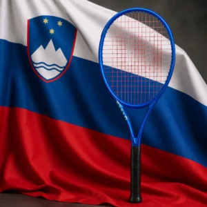 Fort Lauderdale fun tennis classes — Wilson Ultra 100UL V5 Tennis Racquet composed with the flag of Slovenia, its white-blue-red tricolour bearing the coat of arms with Mount Triglav