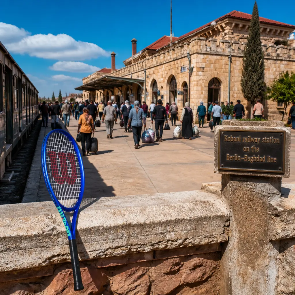 Fort Lauderdale fun tennis lessons — Wilson Ultra 26 V5 Junior Tennis Racquet leaning against the platform of the historic Kobani railway station on the Berlin–Baghdad line