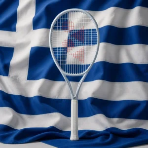 Fort Lauderdale high energy tennis clinics — Yonex Muse 107 Tennis Racquet composed with the blue and white flag of Greece
