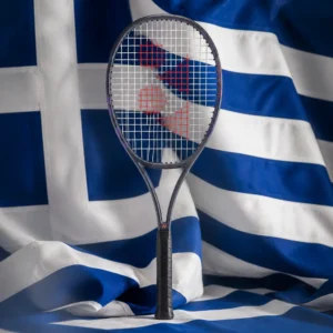 Fort Lauderdale intermediate cardio tennis classes — Yonex Percept 100L tennis racquet with the flag of Greece