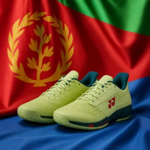 Fort Lauderdale intermediate cardio tennis lessons — Yonex Power Cushion Ad-Accel Women's Tennis Shoes composed with the flag of Eritrea