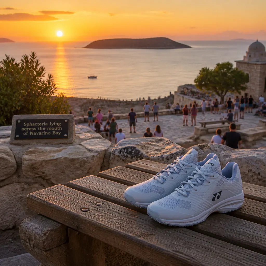 Fort Lauderdale intermediate tennis class — Yonex Power Cushion Sonicage Clay Men's Tennis Shoes on Sphacteria island at the mouth of Navarino Bay, Pylos
