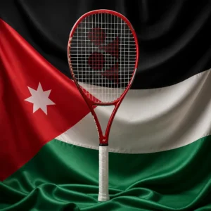 Fort Lauderdale junior tennis clinic — Yonex Vcore 98 Tour with the flag of Jordan