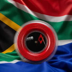 Fort Lauderdale themed cardiovascular session — Volkl Cyclone Tour 17g Tennis String Reel composed with the national flag of South Africa