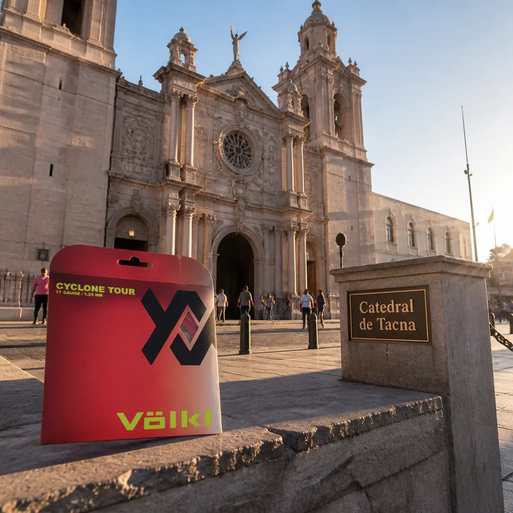 Fort Lauderdale themed cardiovascular sessions — Volkl Cyclone Tour 17g Tennis String Set photographed at Catedral de Tacna in Tacna, Peru