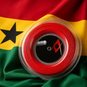 Fort Lauderdale themed cardiovascular tennis camp — Volkl Cyclone Tour 18g Tennis String Reel composed with the national flag of Ghana