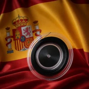 Fort Lauderdale themed cardiovascular tennis class — Volkl Power Fiber II 16g Tennis String Reel composed with the red and yellow flag of Spain