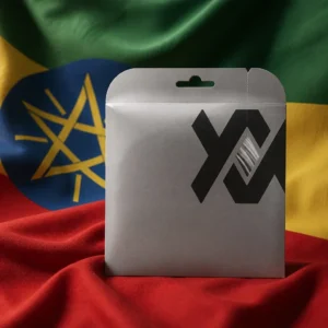 Fort Lauderdale themed evening cardio tennis clinics — Volkl V-Torque Tour 16g Tennis String Set composed with the flag of Ethiopia, showing the green, yellow, and red tricolor with the blue disc and gold star at center